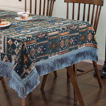 MPM3美式雪尼尔餐桌布复古少数民族风小众流苏刺绣轻奢长方形台布