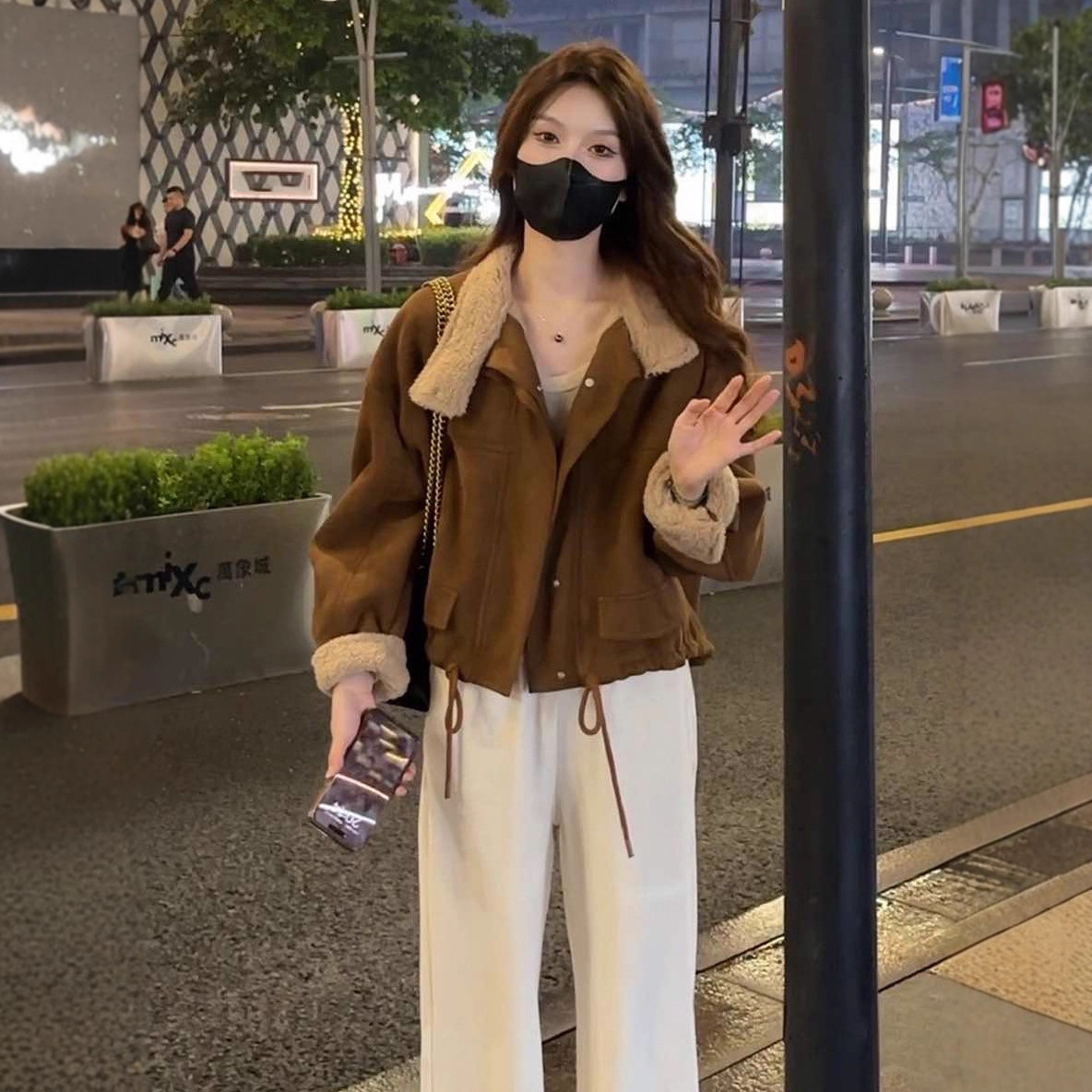 短款加绒加厚麂皮绒外套女冬装新款2025年韩版小个子宽松休闲上衣