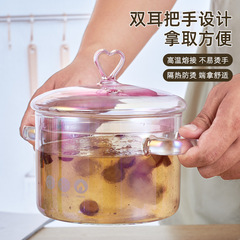 High Borosilicate Glass Noodle Pot Transparent Stew Pot Household Use Open Flame Electric Ceramic Stove Heating Dual Handle Soup Stew Pot for Health Preservation