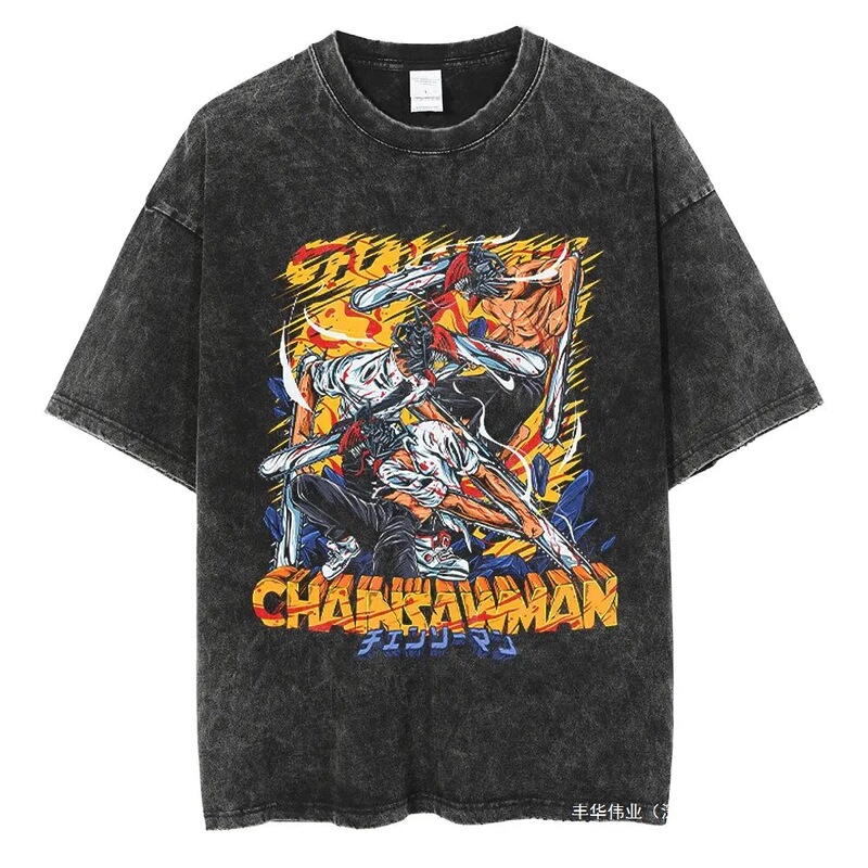 2025 Hot Chainsaw Man Cute Shirogane T-Shirt Anime Shirt Vintage Men's T-Shirt Pure Cotton Casual Sports Harajuku Summer