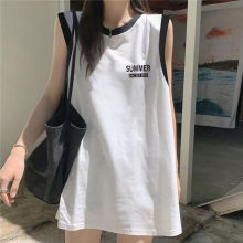 设计感印花上衣拼色无袖T恤女夏季新款oversize背心篮球服女