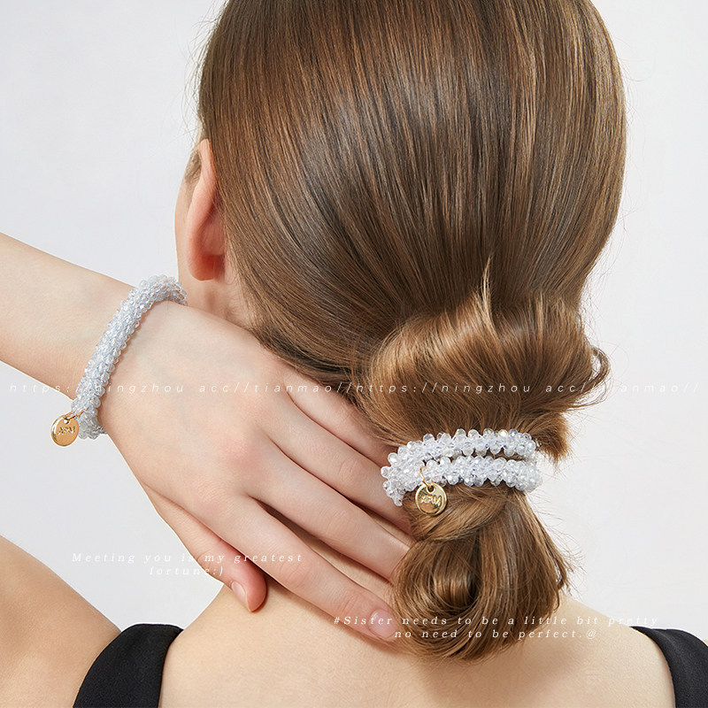High ponytail non-slip hair tie for women, adult dual-use crystal hair band, elastic and durable hair rope