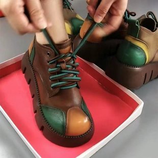 Cross-border foreign trade fashion color matching leather fashion Martin boots women's shoes 2023 autumn new women's outer wear double color belt thick