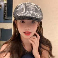 日系复古刺绣花朵前进帽女大头围显脸小个性文艺百搭反戴贝雷帽子