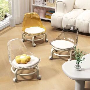 Acrylic Stool Silent Transparent Universal Wheel Baby Toddler Swivel Chair Silent Removable Backrest Pulley Low Stool