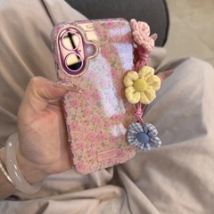 Apple 13 携帯電話ケース iPhone16/14 女性 15/12pro/11 に適した夏限定の手持ちピンクの花柄
