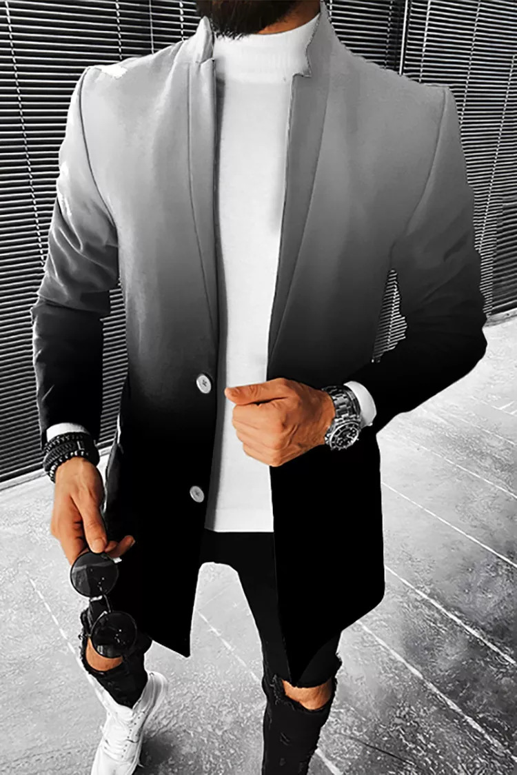 Comercio exterior transfronterizo 2023 Otoño e Invierno nuevos hombres digital impreso a cuadros soporte collar medio de longitud capa casual al por mayor