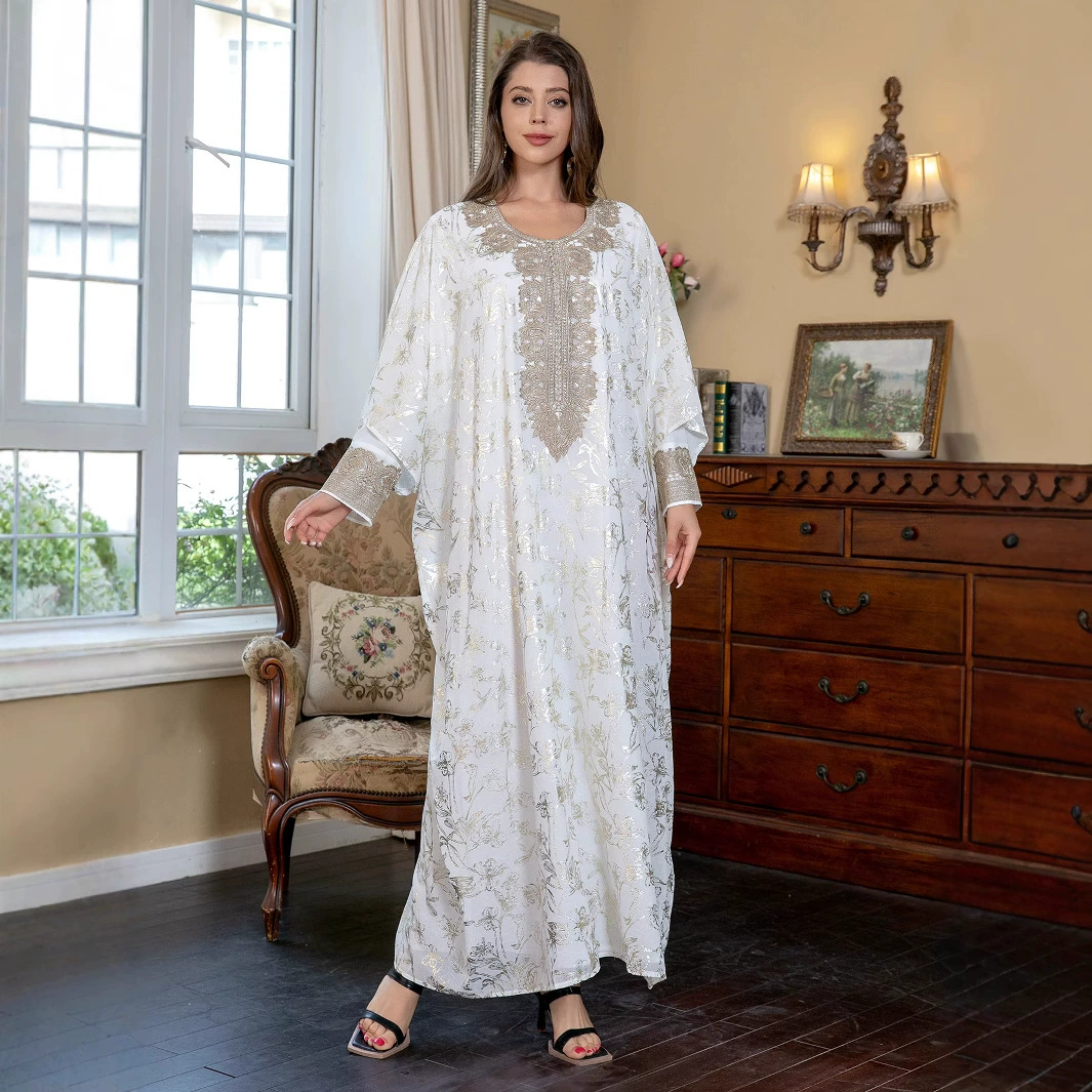 Популярное мусульманское длинное платье в стиле Ближнего Востока с золотой фольгой, костюм-абайя из Саудовской Аравии