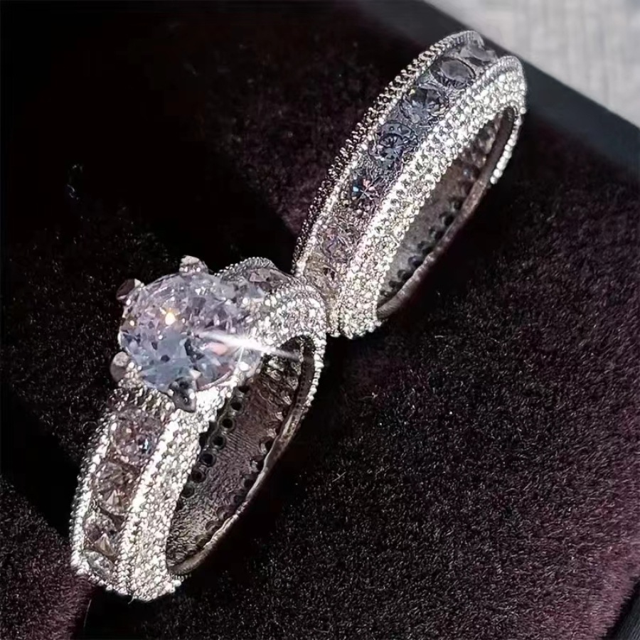 11, 5 Ring Size Elegant Luxurious Geometric Alloy Plating Zircon Couple Rings