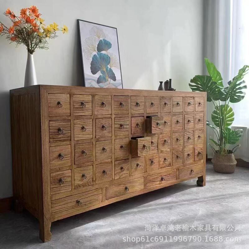 老榆木中药柜实木家用柜药店中医药斗柜中式药材展柜老门板储物柜|undefined