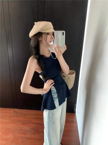 Pure lust style knitted chic camisole women's  summer outer wear slim fit slit sleeveless sweet and spicy top trendy