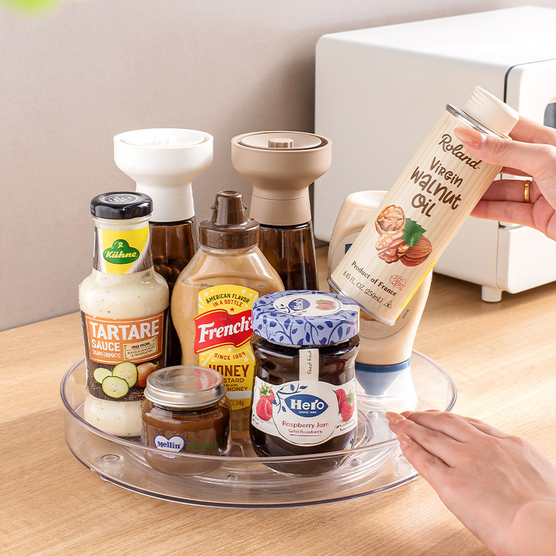 Transparent Rotating Spice Storage Rack Pet Kitchen Spice Storage Rack Multi-Functional Rotating Plate Storage Rack