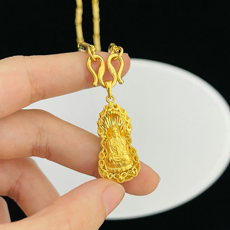 Collier Guanyin Dragon Tournant – 24K Baht Thaïlandais, Or Jaune, Pendentif