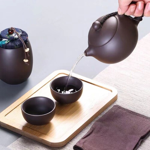 Portable Bag for Zisha Travel Tea Set - 1 Pot, 4 Cups, Quick Cup Car Travel Gongfu Ceramic Teapot