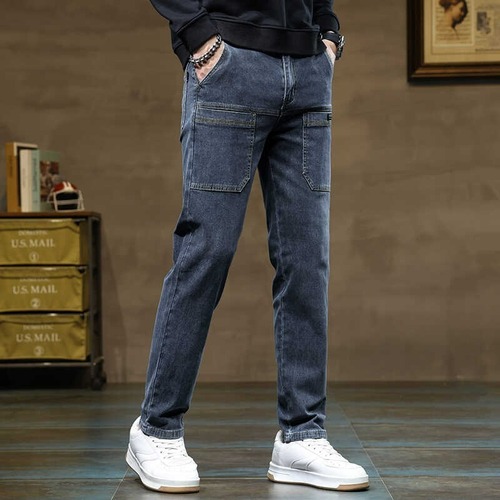 High-quality Summer Men's Jeans 2024 Trendy Retro Six-Pocket Straight Leg Elastic Long Pants