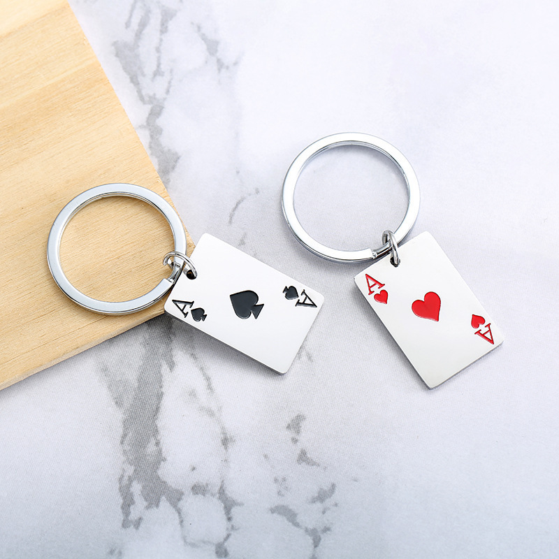 Love Red Peach A Poker Keychain Creative Simple Stainless Steel Metal Key Chain Bag Pendant Accessories Love Red Peach A Poker Keychain Creative Simple Stainless Steel Metal Key Chain Bag Pendant Accessories