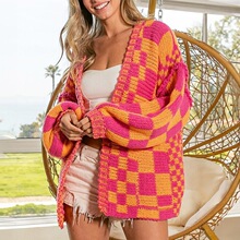 F 92393 Color Block Cardigan Sweater ƴɫ�_��ë�� �羳