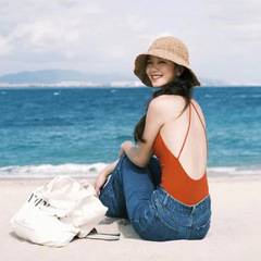 簡約時尚新款女士純色連體三角性感深領漏背辣妹溫泉游泳衣bikini