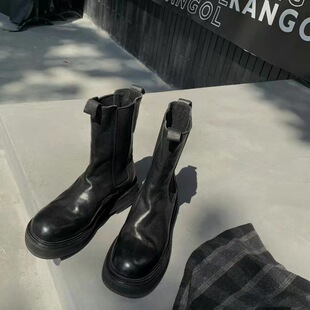 Spot seconds hair! Grape Mom Same Shoes Sophia Miss Shrink Washed Cowhide Chelsea Boots Women's Short Boots Autumn