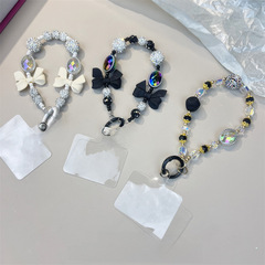 小香風蝴蝶結珍珠手鍊手機掛繩防丟水鑽奢華包包掛件水晶包掛裝飾