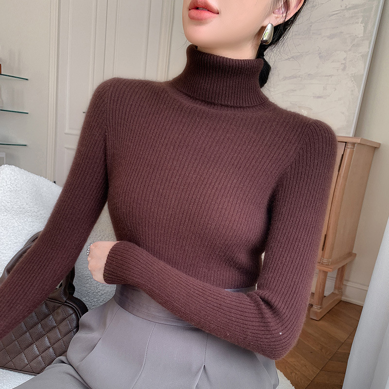 高领女2024新款秋冬紧身内搭堆堆领毛衣软糯套头针织打底衫女装批