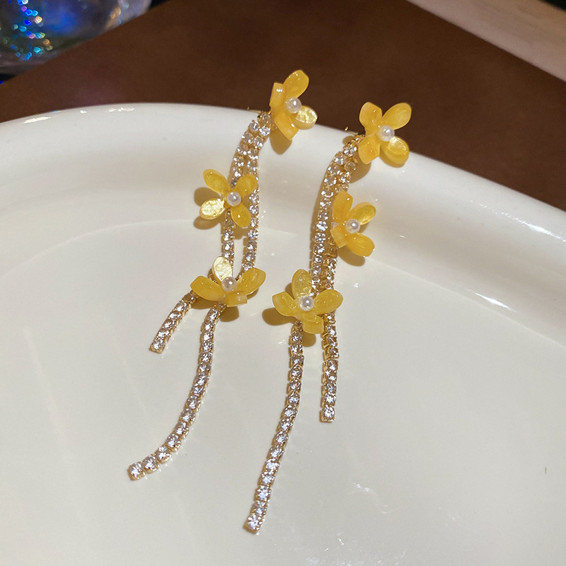 银针猫眼石黄色镶钻圆圈耳环轻奢高级感耳钉小众设计精致时尚耳饰|undefined