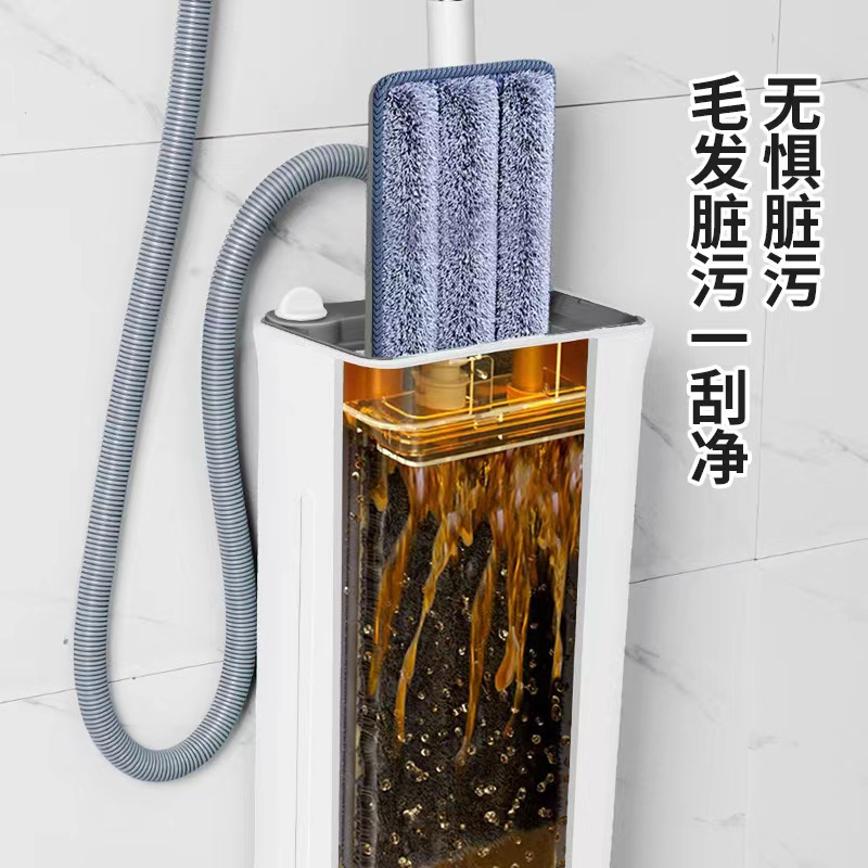 Un trapeador limpio sin lavado a mano trapeador plano seco y húmedo de doble propósito lavadora giratoria perezosa varilla de acero inoxidable universal absorbente de agua