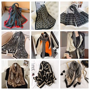 Thin Cotton and Linen Scarf European and American Big-Name Printed Cotton and Linen Gauze Scarf Plain Classic Turban Cross-Border Shawl Wholesale