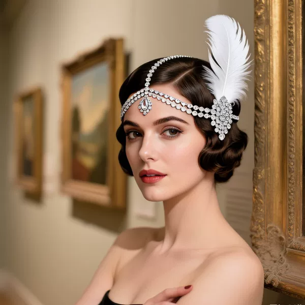 Cross-Border Hot Selling Feather Hair Chain Gatsby Bachelor Party Rhinestone Headdress Retro Hair Accessories Hair Chain