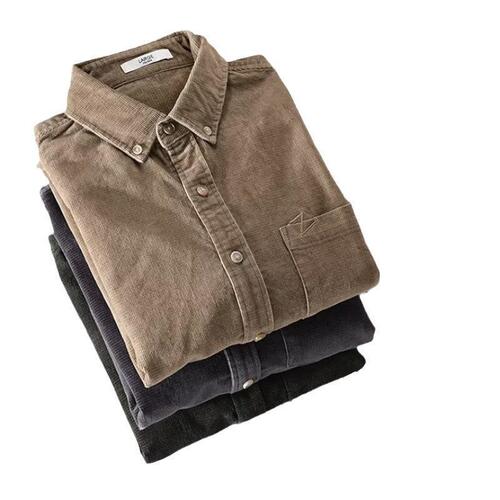 Men's Autumn/Winter Corduroy Jacket with Long Sleeves — Instagram-Friendly, Casual Hong Kong-Style Solid-Color Top in Plus Sizes, Trending Now