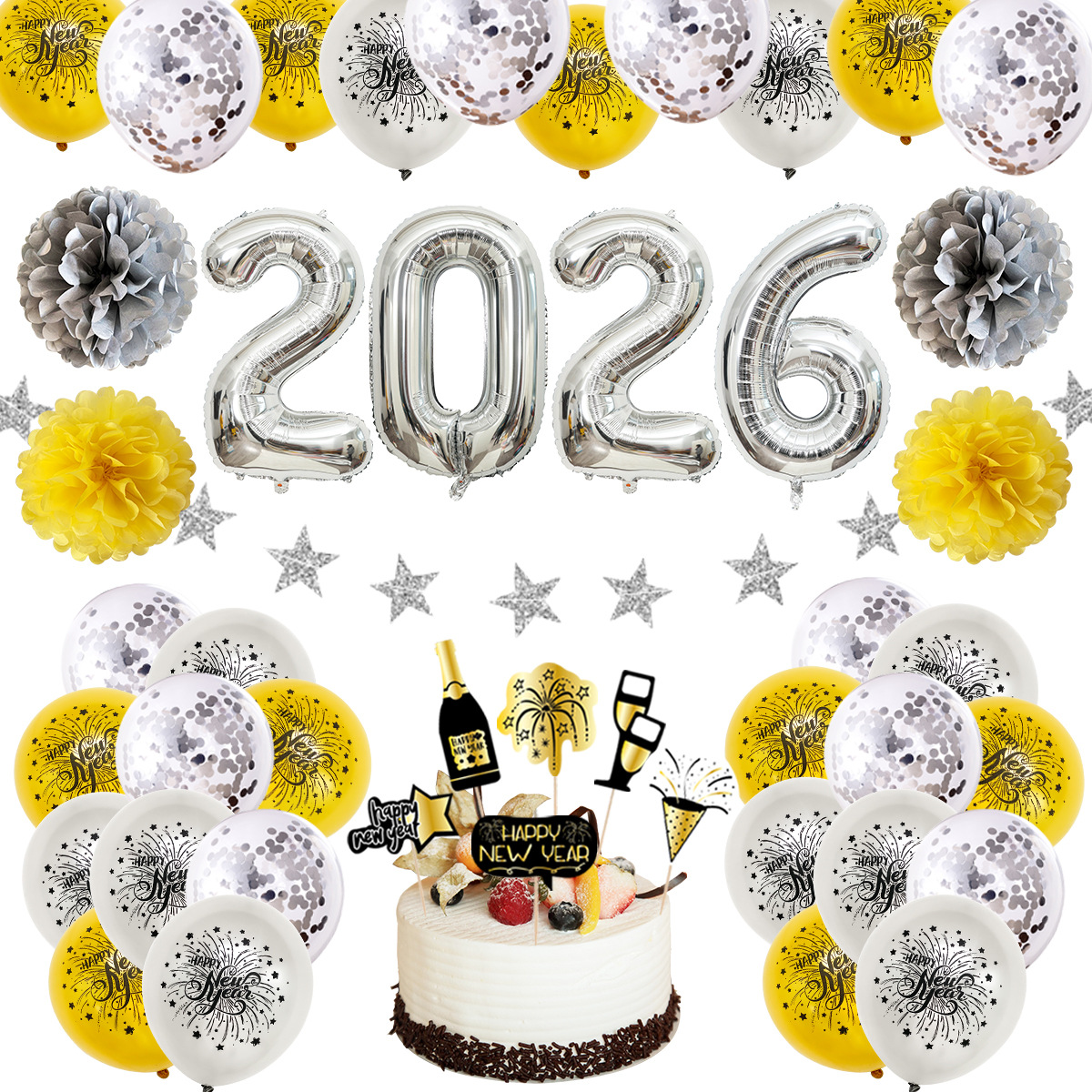 Globo decoración de año nuevo globo de decoración de Año Nuevo al por mayor decoración de fiesta de año nuevo látex redondo de 12 pulgadas globo digital de Año Nuevo de 32 pulgadas