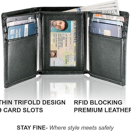 Cartera de tres pliegues con blindaje RFID ultrafino para hombres con múltiples asientos para tarjetas, billetera de gran capacidad, billetera de cuero empresarial para hombres