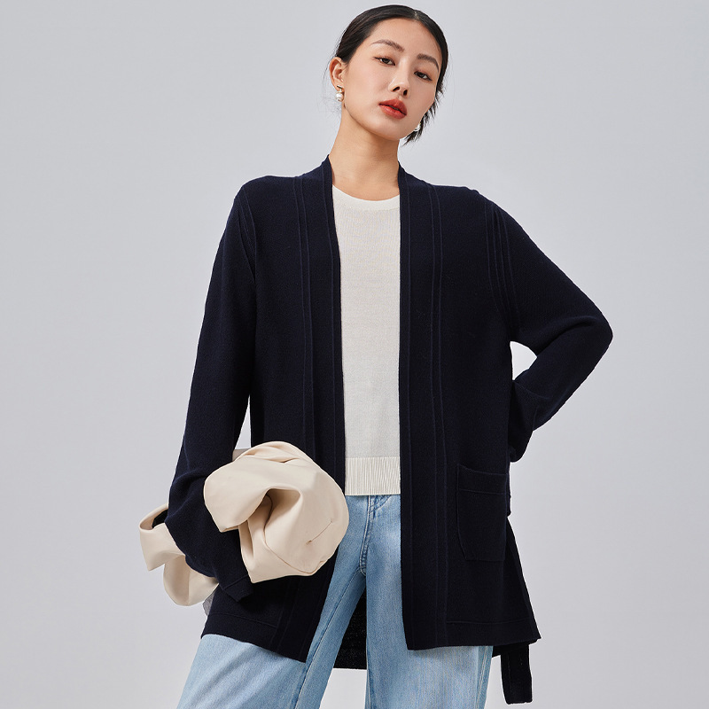 2026 Knitted Sweater Top for Women with Tie, Silk Wool Knitted Cardigan, Jacquard Craft, Commuter Layering Piece