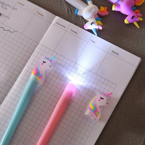 Creative Light-Up Pen with Cartoon Unicorn Design, Cute and Personality Student Signature Pen, Small Prize for Gifts, Humanistic Stationery