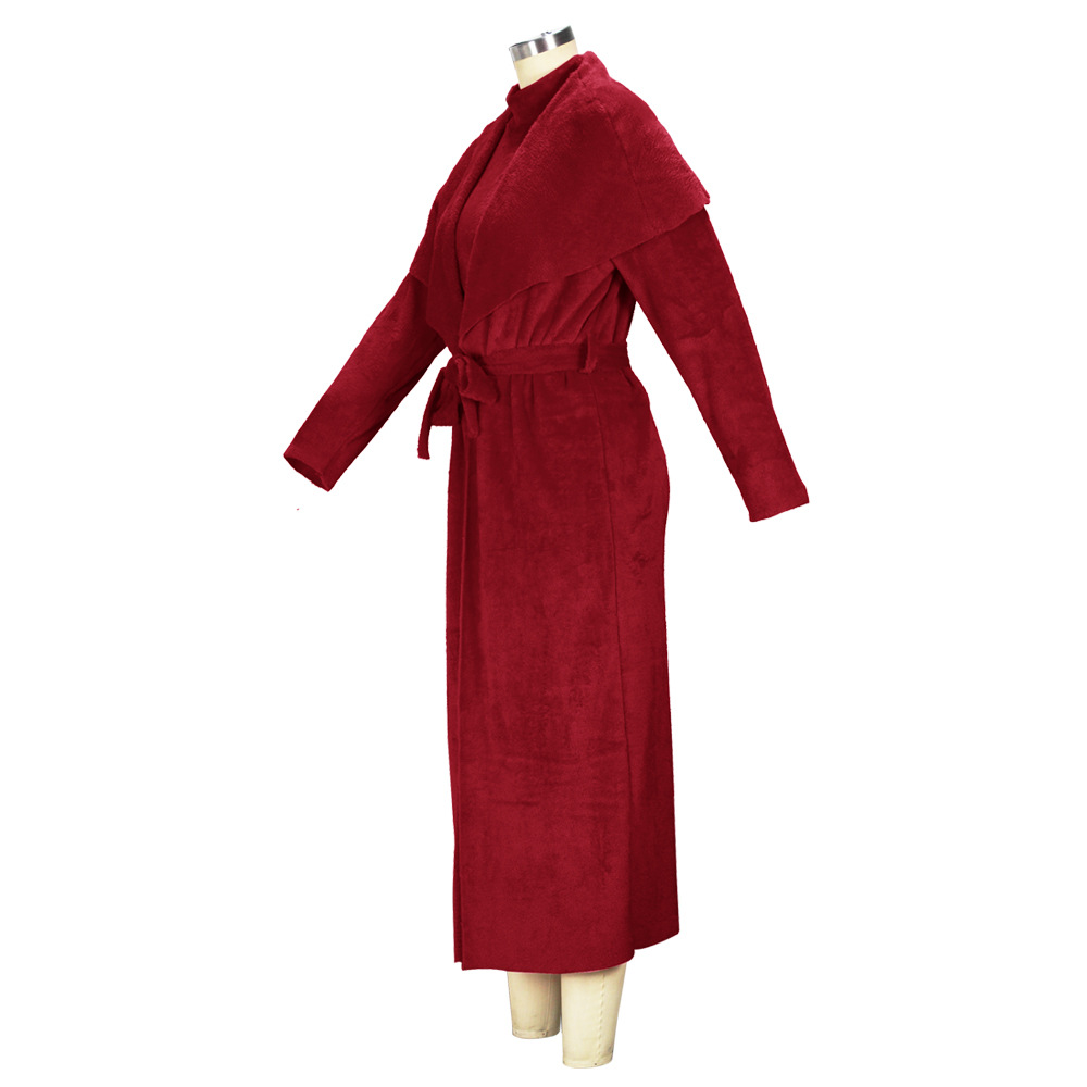 Completo due pezzi donna vestito in velluto e cardigan lungo_voghion.com