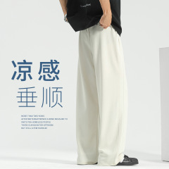 ドレープストレートパンツメンズ夏薄いメンズパンツ 2025 新しいルーズスポーツパンツカジュアルパンツワイドレッグスウェットパンツ