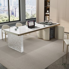 现代简约奶油风岩板茶桌椅组合家用客厅阳台办公室功夫泡茶台茶几