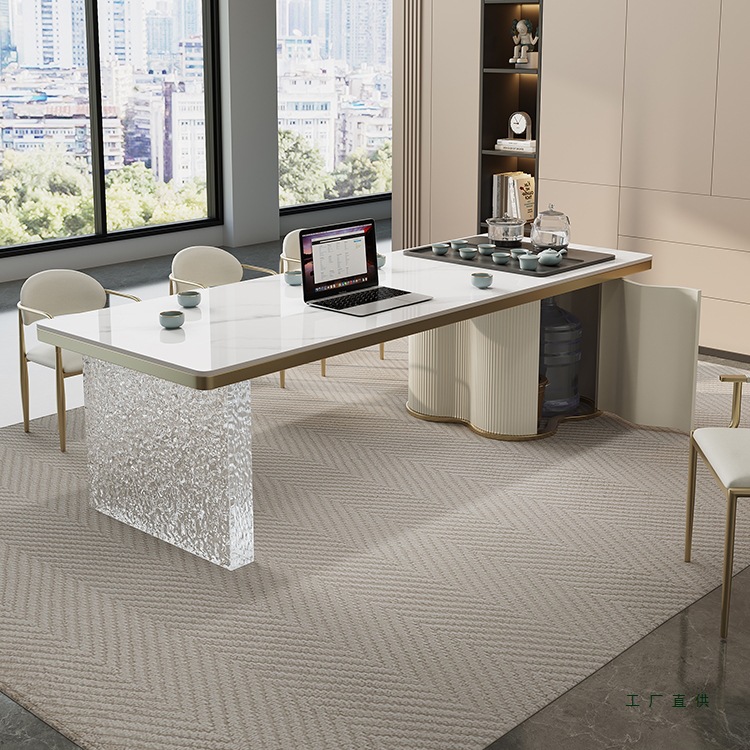 现代简约奶油风岩板茶桌椅组合家用客厅阳台办公室功夫泡茶台茶几