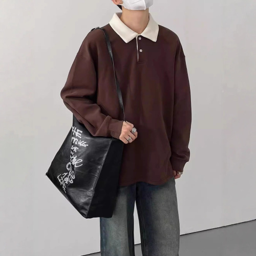 Men's Long Sleeve Sweatshirt with Collar POLO Shirt, Casual Streetwear Fashion Top for Autumn and Spring
