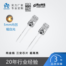 深圳工厂5mmled灯珠无边内凹白发暖白高亮透明插件灯f5发光二极管