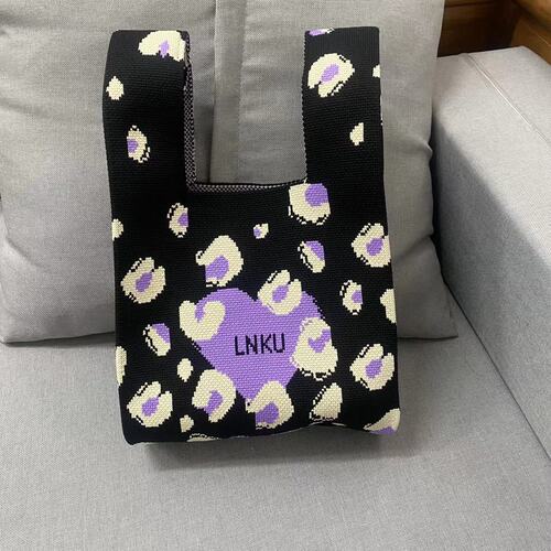 2024 Amazon ebay Korean version wool bag leopard print fashion simple knitted bag shoulder bag tote bag factory