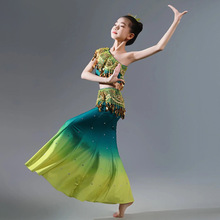 儿童傣族舞蹈演出服练功服新款修身鱼尾裙女童孔雀舞表演服装民族