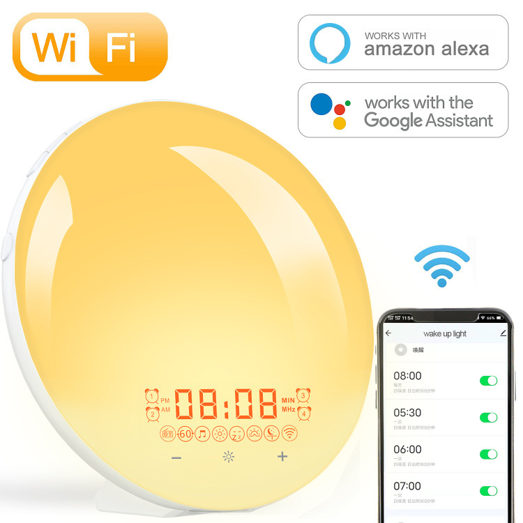 WiFi inteligente APP despertador luz despertador Alexa/Google Home voz multifunción sueño luz colorida de la noche