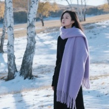 纯紫色围巾韩系氛围感马海毛女秋冬季2025新款配大衣保暖披肩围脖