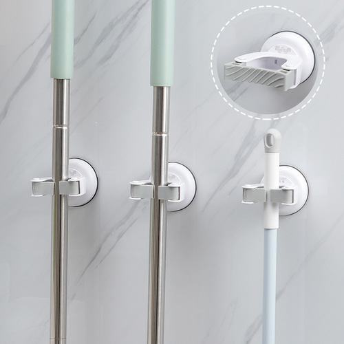 Japanese House Story Bathroom Mop Rack Powerful Storage Mop Clip No Punch Suction Cup Wall-mounted Broom Rack