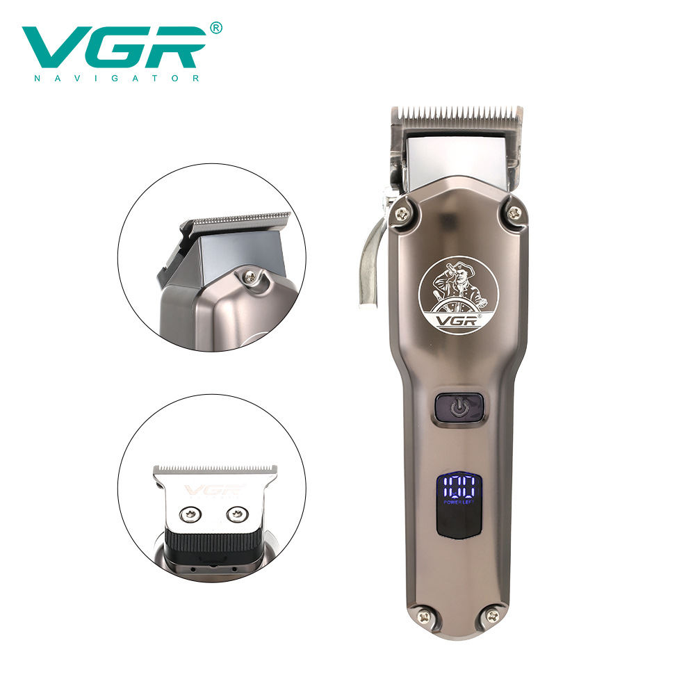 Cortadora de Pelo Eléctrica VGR675 de Alta Potencia con Pantalla LCD Digital, Juego de Dos Piezas para Salón de Belleza