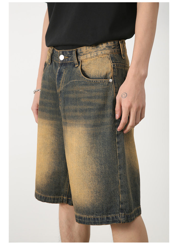 Quần short nam denim họa tiết rằn ri phong cách công sở đi biển — Màu trắng, Màu đen, Màu đất gỉ sét, Ngụy trang màu mơ chi tiết 28
