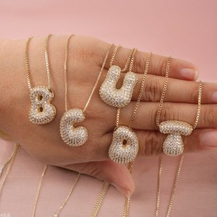 Cross-border new copper inlaid zircon personality cute Q chubby letter pendant necklace all-match letter clavicle chain