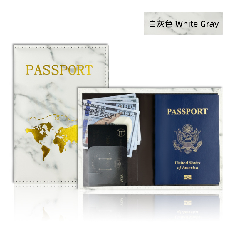 Spot cross-border de mármol de un solo borde estampado en caliente mapa pasaporte clip protección pasaporte multicolor Este conjunto se puede personalizar bolsa de pasaporte