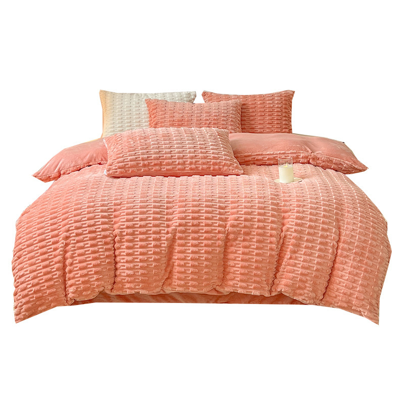 Luz de lujo de alta calidad conejo de peluche de cuatro piezas de cama de invierno engrosado sábanas de coral de leche colchón de cama de estilo de cama